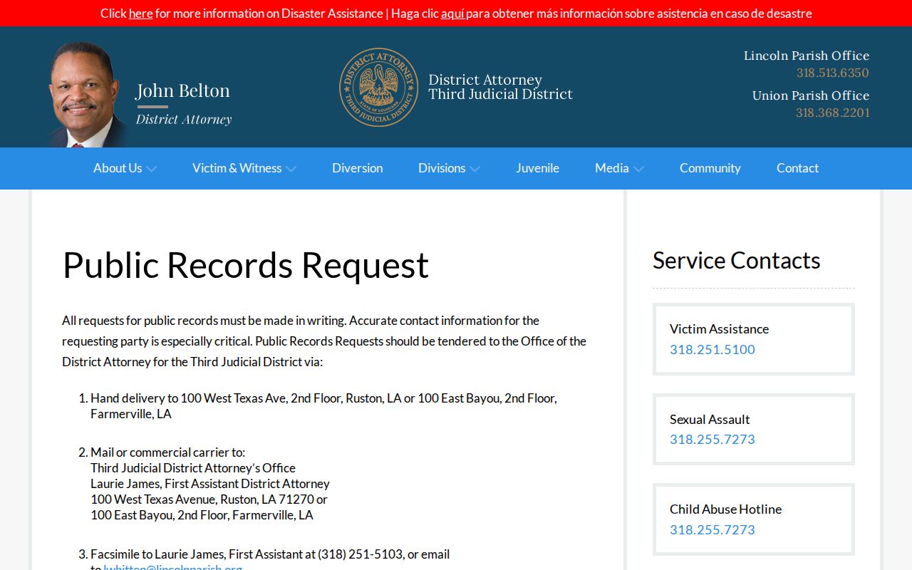 Farmerville record check District Attorney public request source